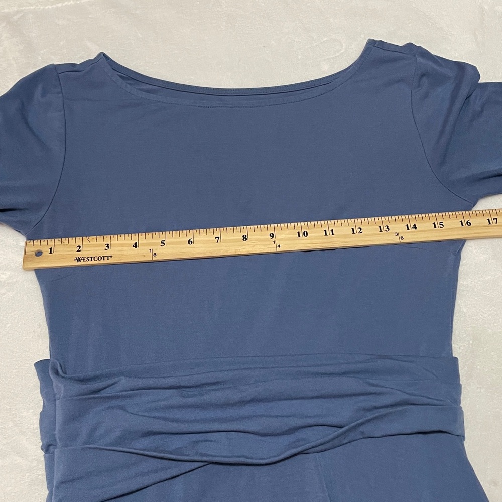 Betabrand Slate Blue Long-Sleeve Draped Waist Dress Sz Small - Picture 2 of 6